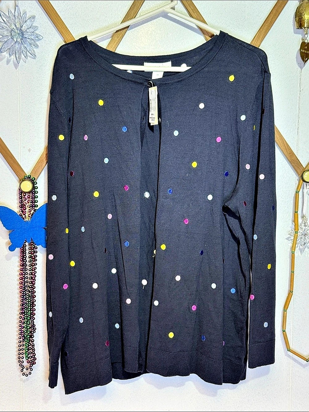 j banks Polka Dot Cardigan in Navy & Multicolor Size 2X NWT